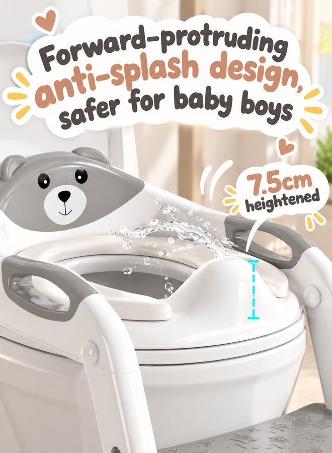 Arabayt Potty Training Seat, Toddler Toilet Seat for Kids Boys Girls, Foldable Portable Potty Chair with Anti-Slip Step Stool, Kids Potty Seat with Adjustable Height Ladder Guard Handle Soft Cushion (Gray) - Image 5