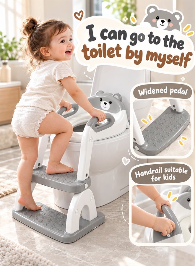 Arabayt Potty Training Seat, Toddler Toilet Seat for Kids Boys Girls, Foldable Portable Potty Chair with Anti-Slip Step Stool, Kids Potty Seat with Adjustable Height Ladder Guard Handle Soft Cushion (Gray) - Image 2