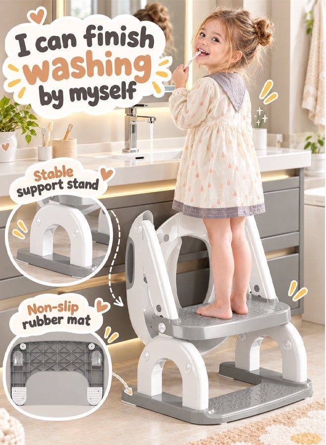 Arabayt Potty Training Seat, Toddler Toilet Seat for Kids Boys Girls, Foldable Portable Potty Chair with Anti-Slip Step Stool, Kids Potty Seat with Adjustable Height Ladder Guard Handle Soft Cushion (Gray) - Image 3