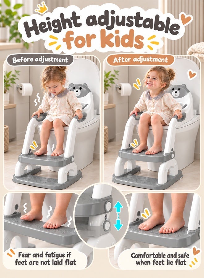 Arabayt Potty Training Seat, Toddler Toilet Seat for Kids Boys Girls, Foldable Portable Potty Chair with Anti-Slip Step Stool, Kids Potty Seat with Adjustable Height Ladder Guard Handle Soft Cushion (Gray) - Image 4