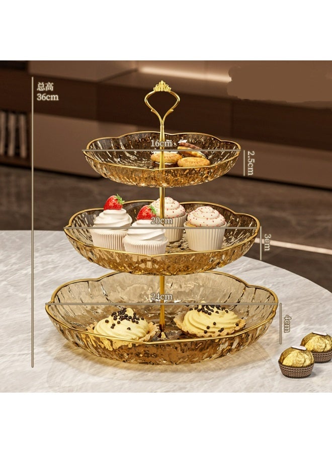 3-Tiered dessert /cake Stand, Clear Dessert Tower Holder Display / Tray stand for Wedding, Party, Baby Shower, 3 Tier Round, Transparent gold, Metal Strut, gold trim - Image 4