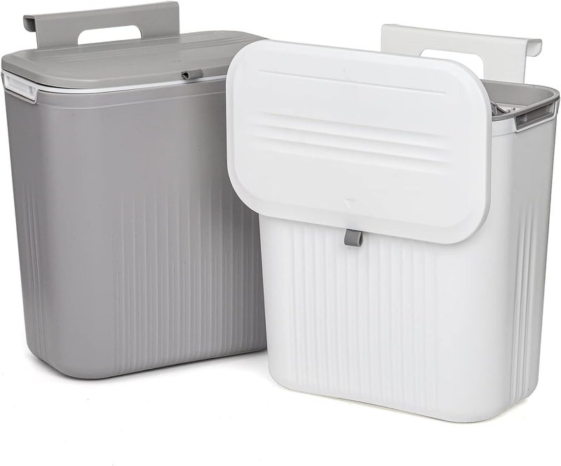 MAMMOTH 2.4 Gallon Kitchen Compost Bin, Hanging Trash Can with Lid Garbage Can for Countertop or Under Sink, Wall Mounted Counter Waste Bin for Kitchen Bathroom Bedroom Office (gray) - Image 1