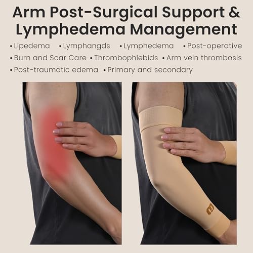 MGANG Lymphedema Compression Arm Sleeve for Women Men, Opaque, 15-20 mmHg Compression Full Arm Support with Silicone Band, Relieve Swelling, Edema, Post Surgery Recovery, Single Beige M - Image 5