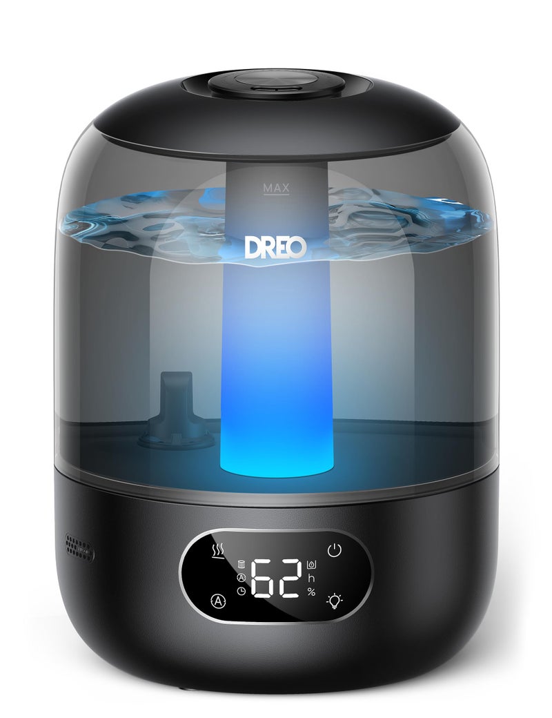 Dreo Humidifiers for Bedroom 3L Top Fill 30H 26dB Quiet Runtime for Large Room Cool Mist Ultrasonic Humidifier with Humidity Sensor Night Light for Home Baby Nursery Plants 360 Nozzle Black