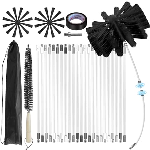 Mosxoed 30Feet Chimney Sweep Kit8 in Brush HeadDryer Vent Cleaner Kit Chimney SweepChimney Cleaning Kit Rotary Chimney Cleaning System for FlueFireplaceSewage PipeHood with 23 Nylon Flexible Rods - Image 1