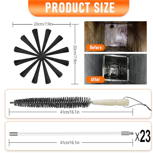 Mosxoed 30Feet Chimney Sweep Kit8 in Brush HeadDryer Vent Cleaner Kit Chimney SweepChimney Cleaning Kit Rotary Chimney Cleaning System for FlueFireplaceSewage PipeHood with 23 Nylon Flexible Rods - Image 3