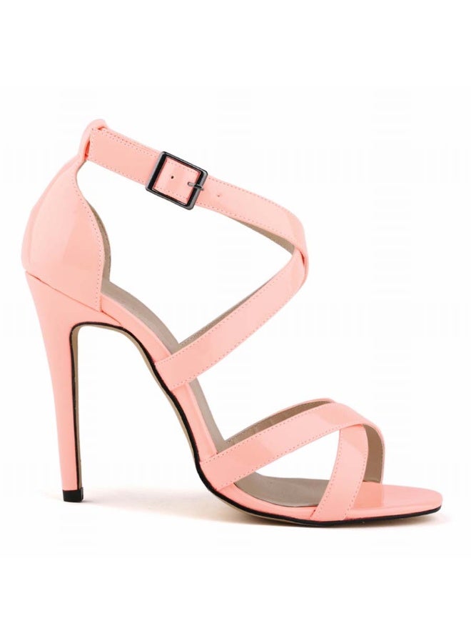 Loquat Sweet Girl Style Comfortable Patent Leather Open Toe Stiletto Sandals Pink - Image 2