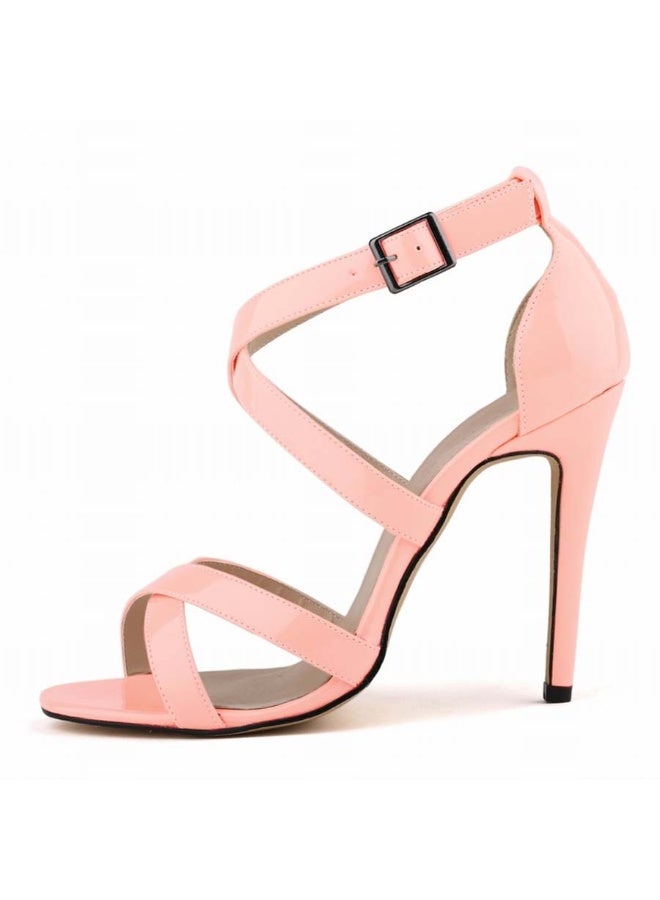 Loquat Sweet Girl Style Comfortable Patent Leather Open Toe Stiletto Sandals Pink - Image 1