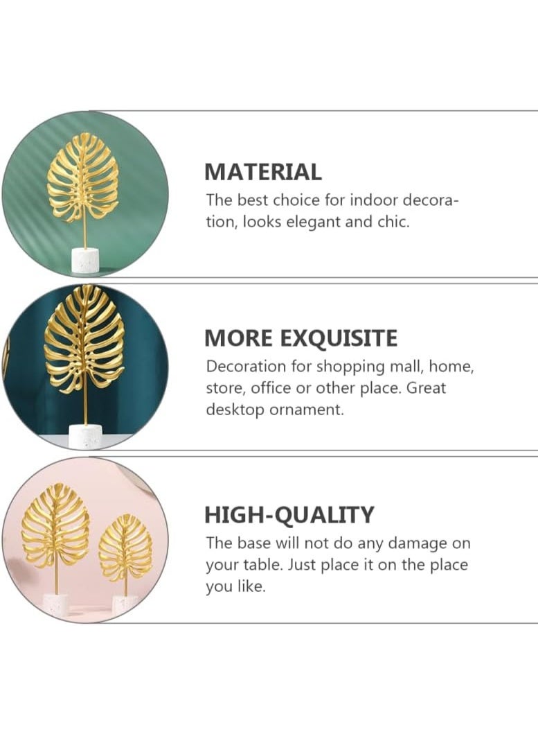 اليسا مجموعة من قطعتين من زينة أوراق الشجر المعدنية الذهبية بقاعدة حجرية - منحوتة زخرفية حديثة على شكل أوراق شجر مونستيرا للمنزل والمكتب وديكور الطاولة والرفوف - Image 5