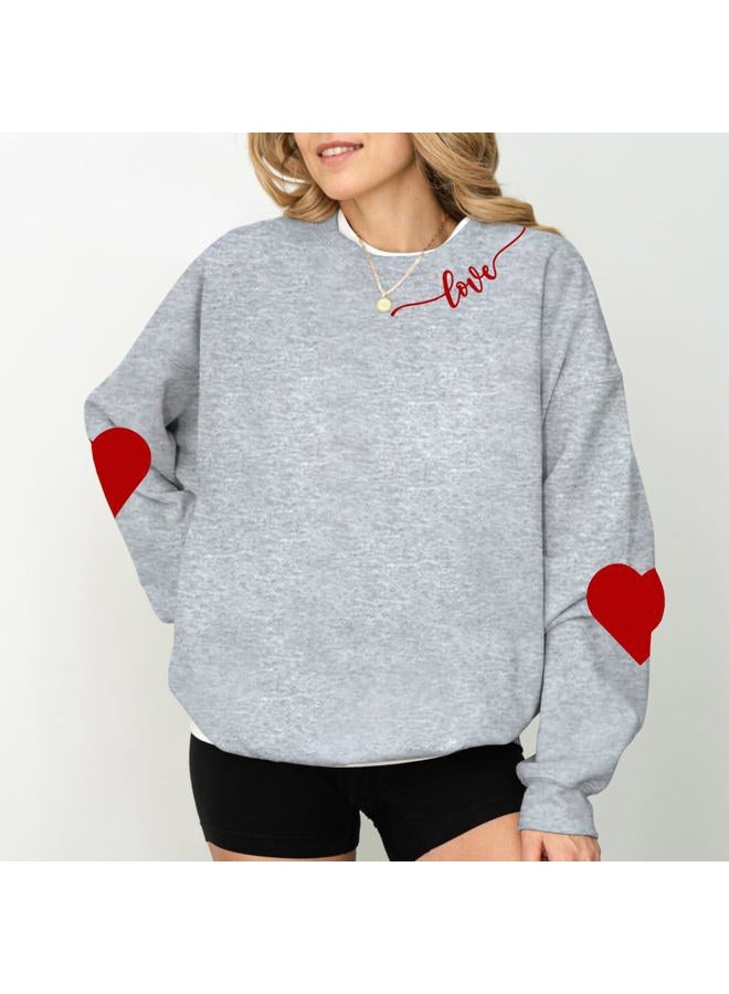 BEIDEFY Valentine Sweatshirt for Womens Heart Love Valentines Long Sleeve Shirts Casual Round Neck Pullover Top, Light Gray, M - Image 2
