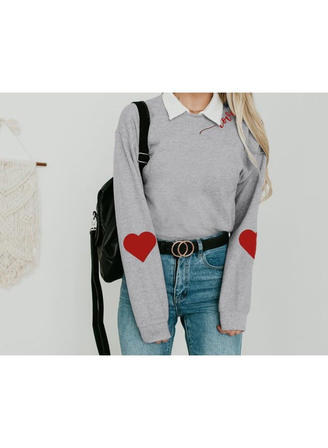 BEIDEFY Valentine Sweatshirt for Womens Heart Love Valentines Long Sleeve Shirts Casual Round Neck Pullover Top, Light Gray, M - Image 3