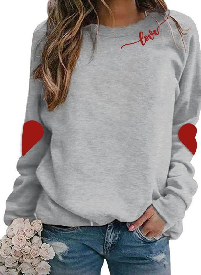 BEIDEFY Valentine Sweatshirt for Womens Heart Love Valentines Long Sleeve Shirts Casual Round Neck Pullover Top, Light Gray, M - Image 1