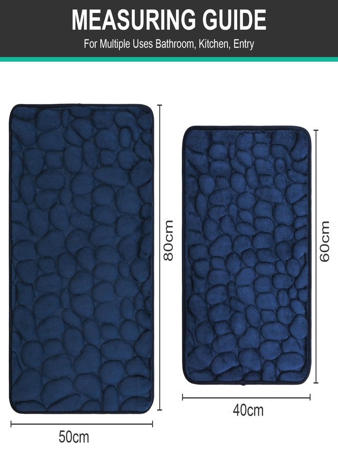 ميفكسين طقم سجاد حمام مكون من قطعتين من إسفنج الذاكرة بنمط الحصى، سجاد حمام ناعم ماص للرطوبة، سجاد حمام ومرحاض، سجادة أرضية مستطيلة (لون كحلي) - Image 2