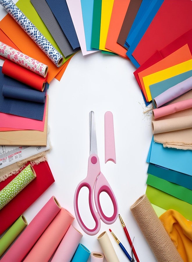 Jowxsx Pink Left Handed Scissor with Cap Blunt Tip Home Use Crafting Scissor Office Arts Cutting Paper Scissors,Cutting Tools - Image 2