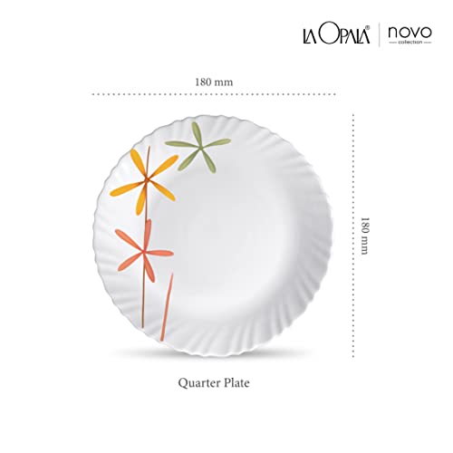La Opala Novo Collection Opal Glass Crockery | Quarter Plate Set of 6 | Autumn Flower Design | Plates for Snacking & Gifting | Microwave Safe | 100% Vegetarian | Extra Strong | Super Light & White - Image 2