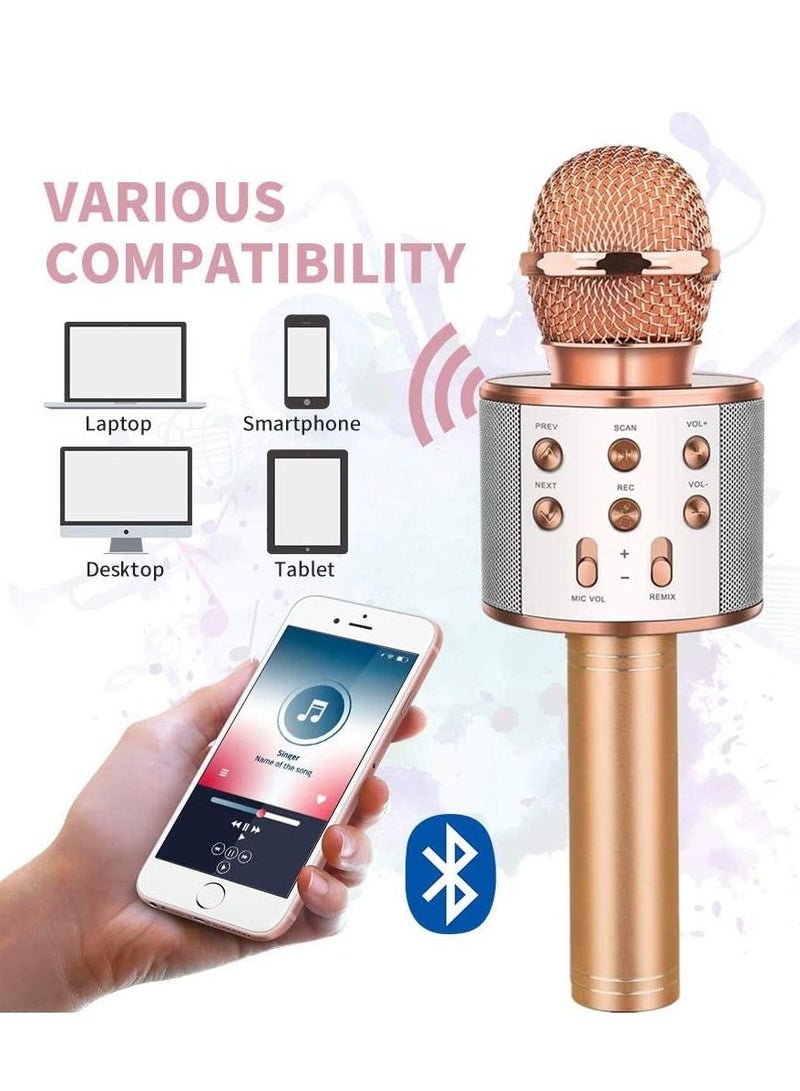 Wireless Bluetooth Karaoke MicrophoneRechargeable Kids Microphone Karaoke MachineProfessional Handheld Karaoke Mic Speaker Home KTV Kids Birthday Party - Best Gifts for Kids Adults (Rose Gold) - Image 3
