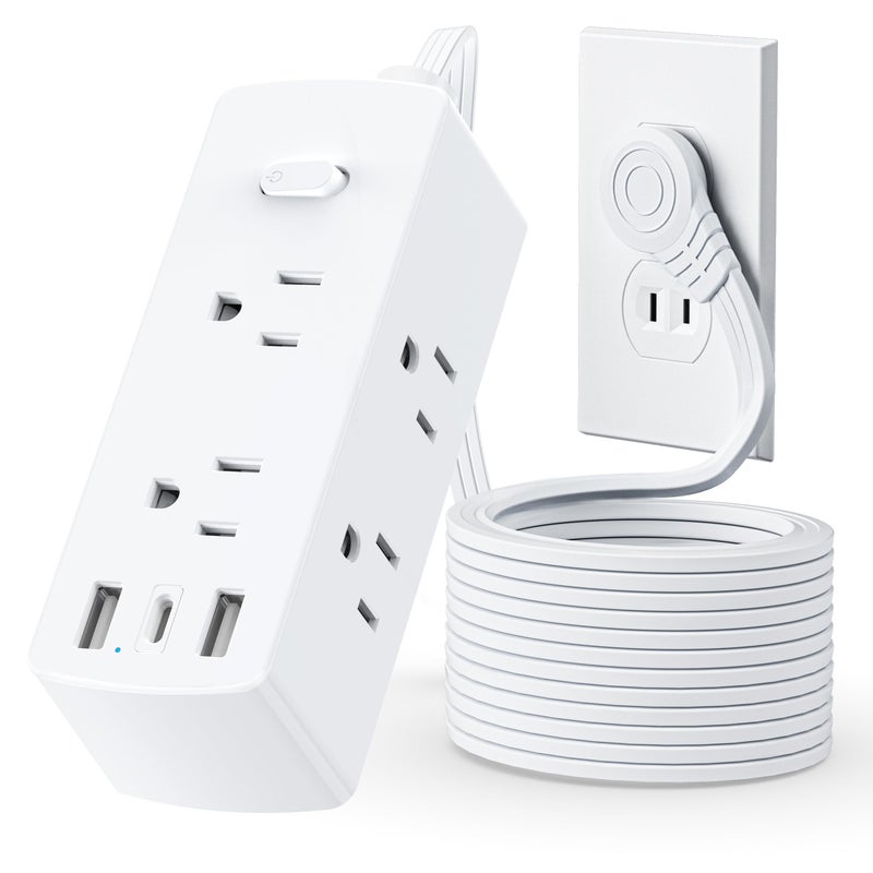 olcorife 2 Prong Flat Plug Power Strip, Olcorife 2 Prong to 3 Prong Outlet Adapter, 5 FT Flat Extension Cord with 6 Outlets 3 USB Ports(1 USB C), 2000J Surge Protector, US to Japan Plug Adapter - Image 1