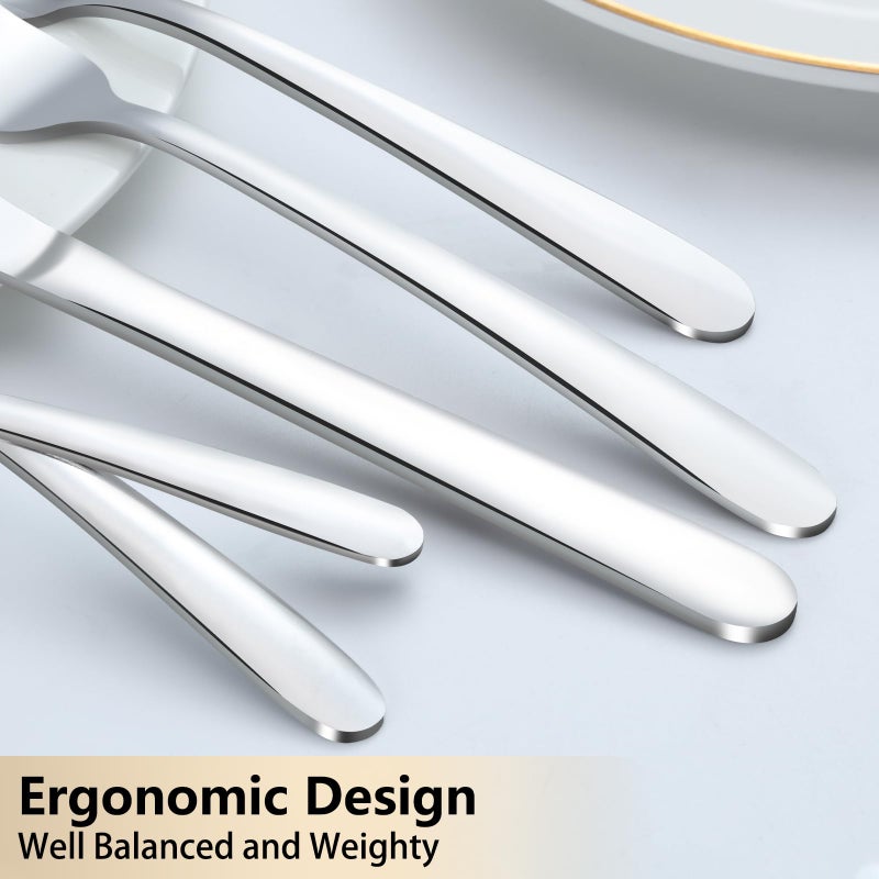 Pleafind 60-Pcs Silverware Set Service for 12, Premium Stainless Steel Flatware Set, Include Forks Spoons and Knives Set, Mirror Polished Cutlery Utensil Set for Home Restaurant, Dishwasher Safe - Image 3