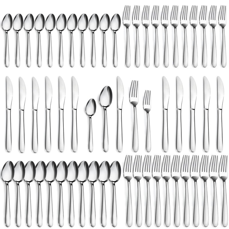 Pleafind 60-Pcs Silverware Set Service for 12, Premium Stainless Steel Flatware Set, Include Forks Spoons and Knives Set, Mirror Polished Cutlery Utensil Set for Home Restaurant, Dishwasher Safe - Image 1