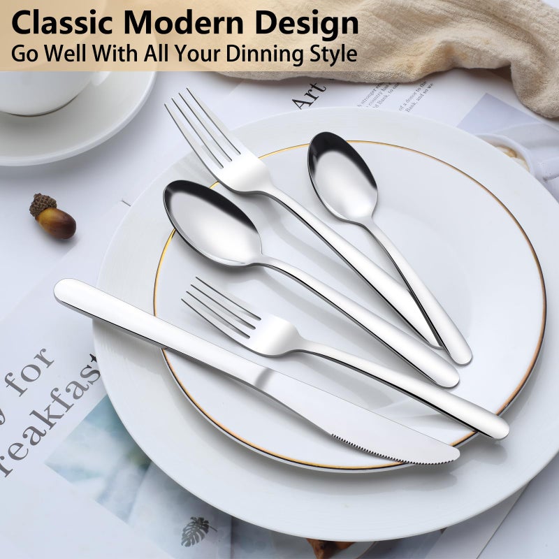 Pleafind 60-Pcs Silverware Set Service for 12, Premium Stainless Steel Flatware Set, Include Forks Spoons and Knives Set, Mirror Polished Cutlery Utensil Set for Home Restaurant, Dishwasher Safe - Image 5