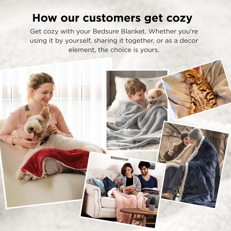 Bedsure GentleSoft Sherpa Fleece Blankets Queen Size for Bed - Thick and Warm Throw for Women and Men, Soft Fuzzy Plush Queen Blanket for Winter, Grey, 90x90 Inches - Image 5