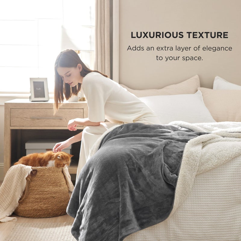 Bedsure GentleSoft Sherpa Fleece Blankets Queen Size for Bed - Thick and Warm Throw for Women and Men, Soft Fuzzy Plush Queen Blanket for Winter, Grey, 90x90 Inches - Image 3