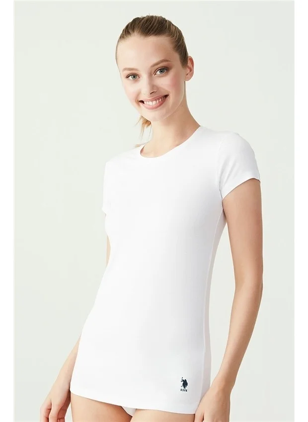 U.S. Polo Assn. BASE. Polo Assn. Women's White Short Sleeve Round Collar T-Shirt 66002