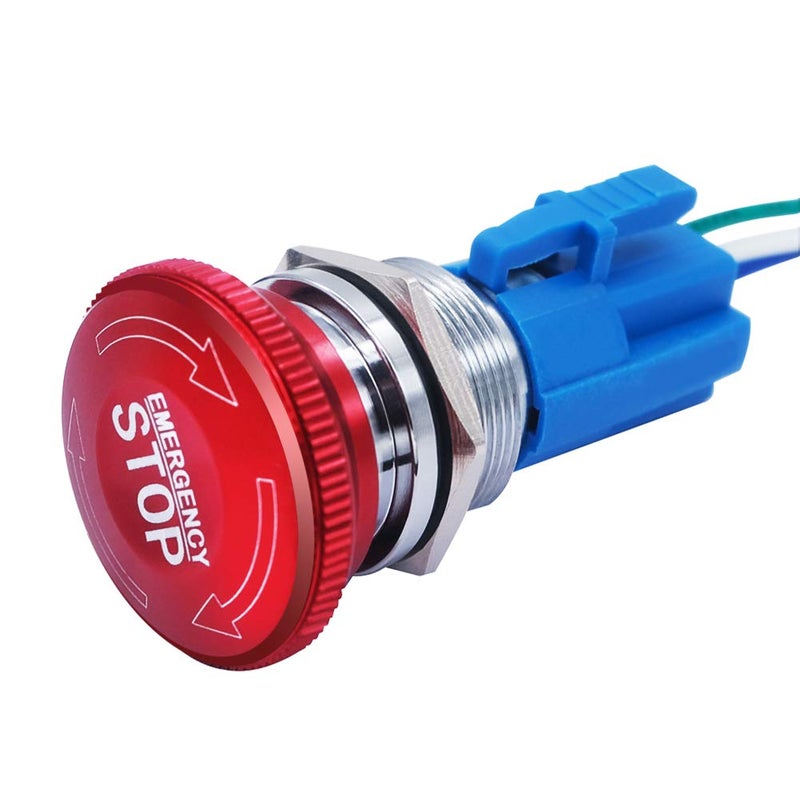 mxuteuk 22mm Stainless Steel Metal Latching Emergency Stop Push Button Switch with Connection Plug 12-220V 3A 1NO 1NC,MXU-DT-CT - Image 2