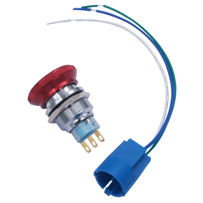 mxuteuk 22mm Stainless Steel Metal Latching Emergency Stop Push Button Switch with Connection Plug 12-220V 3A 1NO 1NC,MXU-DT-CT - Image 5