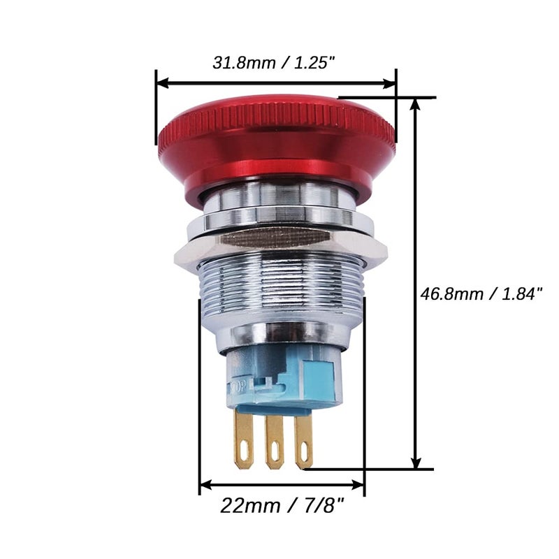 mxuteuk 22mm Stainless Steel Metal Latching Emergency Stop Push Button Switch with Connection Plug 12-220V 3A 1NO 1NC,MXU-DT-CT - Image 3