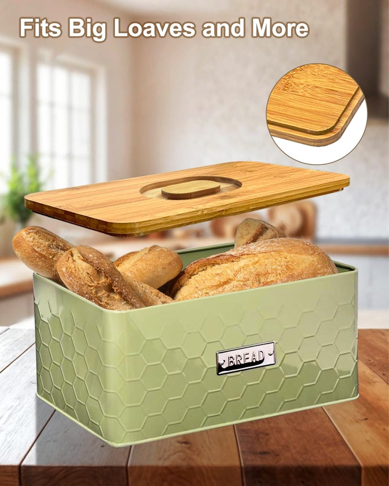 vensovo Bread Box for Countertop â€“ Large Green Metal Bread Bin with Bamboo Cutting Board Lid, Farmhouse Bread Storage Container for Homemade Bread, Baked Goods & Kitchen Counter Organization - Image 5