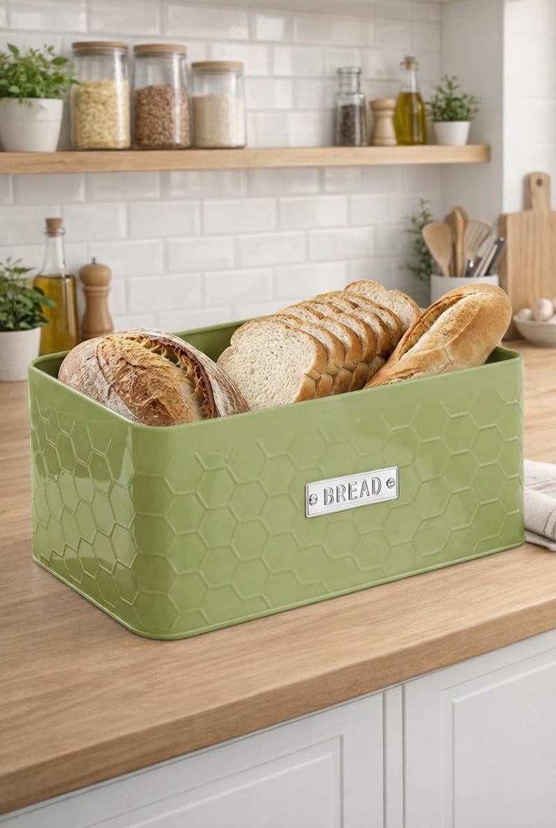 vensovo Bread Box for Countertop â€“ Large Green Metal Bread Bin with Bamboo Cutting Board Lid, Farmhouse Bread Storage Container for Homemade Bread, Baked Goods & Kitchen Counter Organization - Image 3