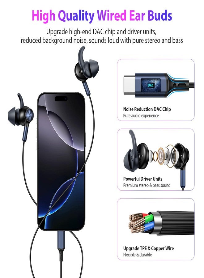 APETOO Wired Ear Buds Running USB-C Headphone w/Anti Fall/Hurt Wingtips for Outdoor/Indoor, Hands-Free Call, Pure Stereo Bass, Noise Isolating in-Ear Earbuds for iPhone 17 16/iPad/Galaxy S25/Android - Image 4