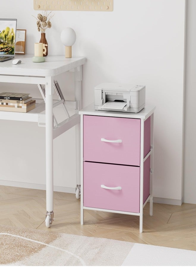 Stero Nightstand, Kids Dresser with 2 Drawers, Steel Frame Bedside Furniture, Wood Top Fabric Night Stand, Colorful End Table for Home, Bedroom, Office, Pink - Image 5