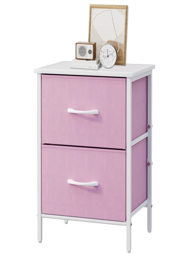 Stero Nightstand, Kids Dresser with 2 Drawers, Steel Frame Bedside Furniture, Wood Top Fabric Night Stand, Colorful End Table for Home, Bedroom, Office, Pink - Image 1
