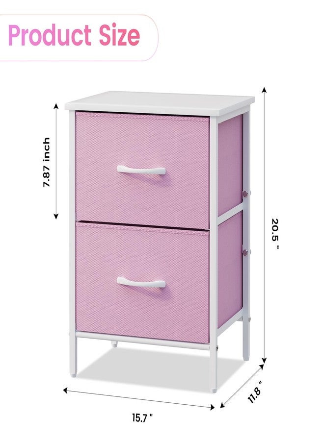 Stero Nightstand, Kids Dresser with 2 Drawers, Steel Frame Bedside Furniture, Wood Top Fabric Night Stand, Colorful End Table for Home, Bedroom, Office, Pink - Image 3