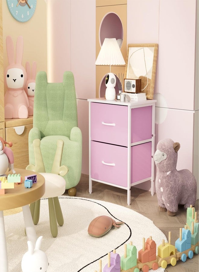 Stero Nightstand, Kids Dresser with 2 Drawers, Steel Frame Bedside Furniture, Wood Top Fabric Night Stand, Colorful End Table for Home, Bedroom, Office, Pink - Image 4