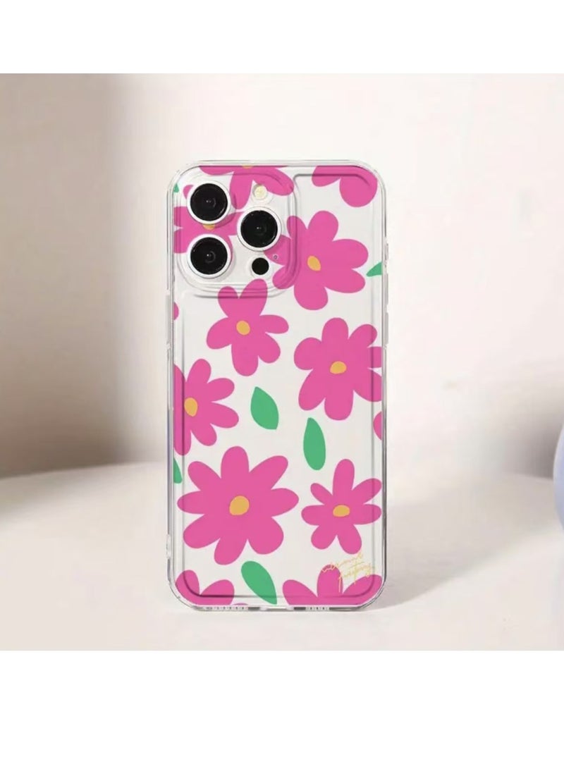 Transparent Pink Floral Space Case for iPhone 16 Pro Max – Shockproof, Scratch-Resistant, Drop Protection - Image 1