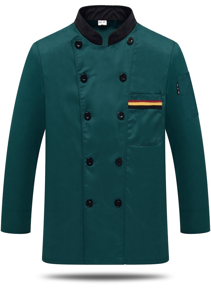 Loquat Chef Uniform Long Sleeve Double-Breasted Stand Collar Waiter T-shirt Green