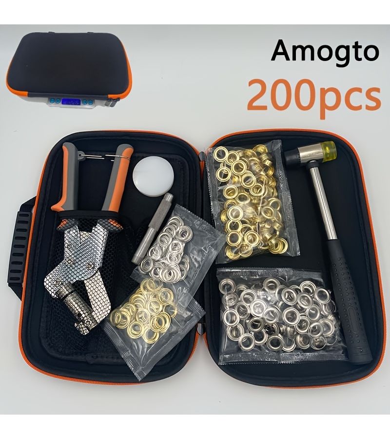 200Pcs Curated Luxury Grommet Tool Set With Hole Punch Pliers Hammer And Metal Eyelets For Tarp Repair And Installation 10mm - Image 4