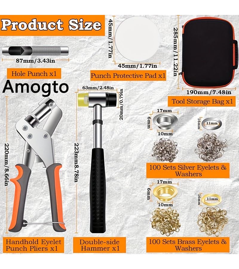 200Pcs Curated Luxury Grommet Tool Set With Hole Punch Pliers Hammer And Metal Eyelets For Tarp Repair And Installation 10mm - Image 2
