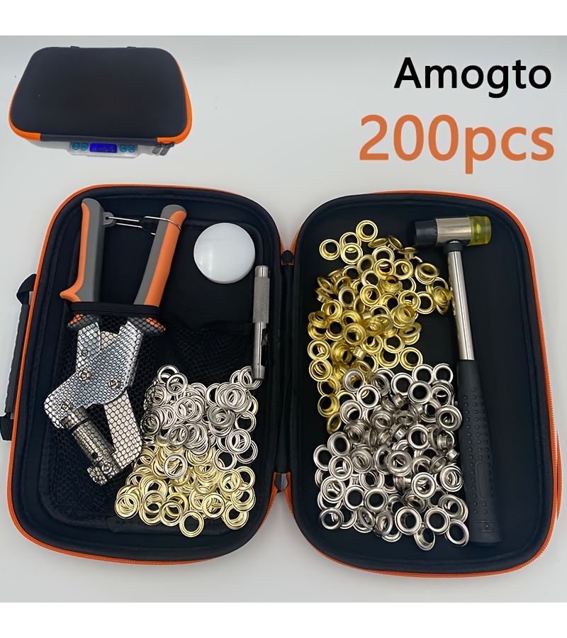 200Pcs Curated Luxury Grommet Tool Set With Hole Punch Pliers Hammer And Metal Eyelets For Tarp Repair And Installation 10mm - Image 3