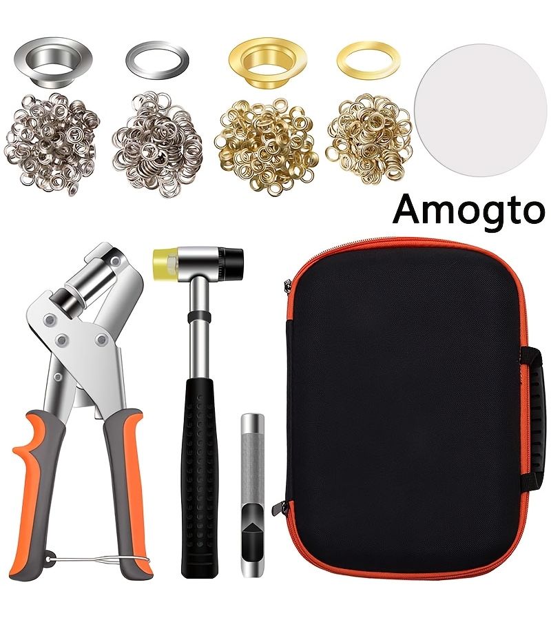 200Pcs Curated Luxury Grommet Tool Set With Hole Punch Pliers Hammer And Metal Eyelets For Tarp Repair And Installation 10mm - Image 1