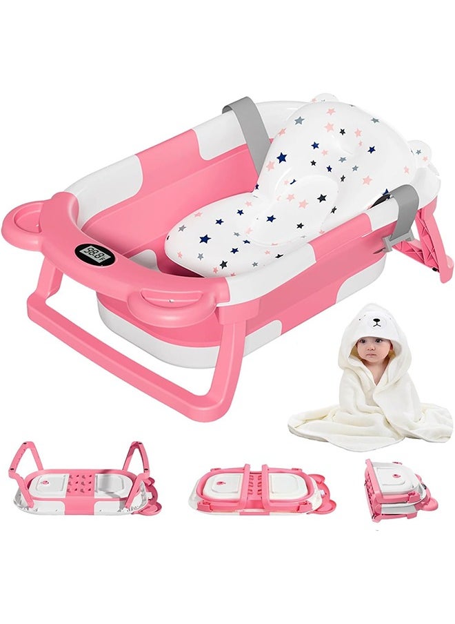 Beauenty Baby Bathtub Collapsible Baby Bath Tub Set for Newborn to Toddler  Portable Travel Bathtub With Drain Hole Durable Baby Tubs for Infants To Toddler With Non-Slip Mat (pink)  - Image 1