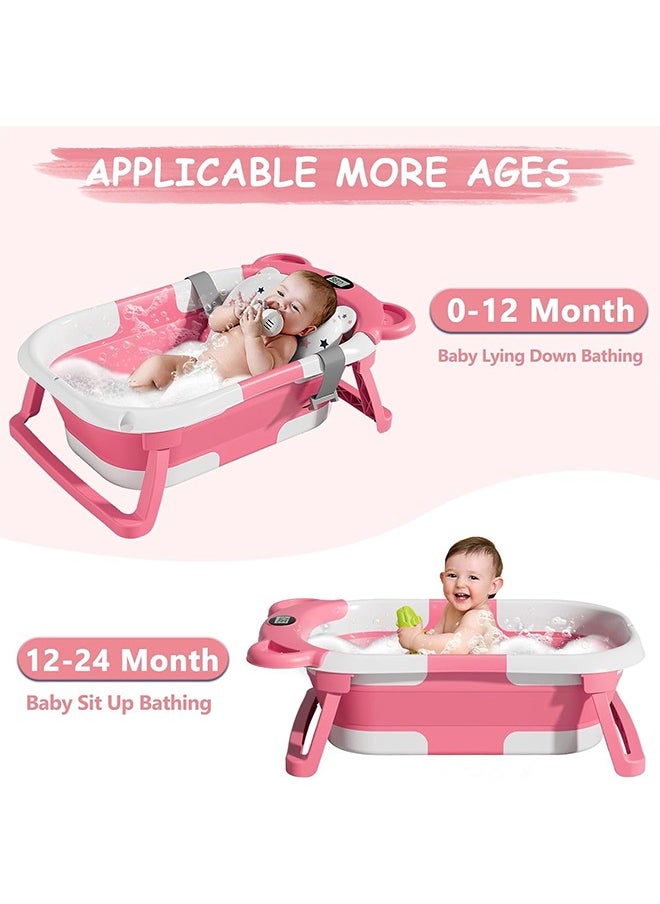 Beauenty Baby Bathtub Collapsible Baby Bath Tub Set for Newborn to Toddler  Portable Travel Bathtub With Drain Hole Durable Baby Tubs for Infants To Toddler With Non-Slip Mat (pink)  - Image 2