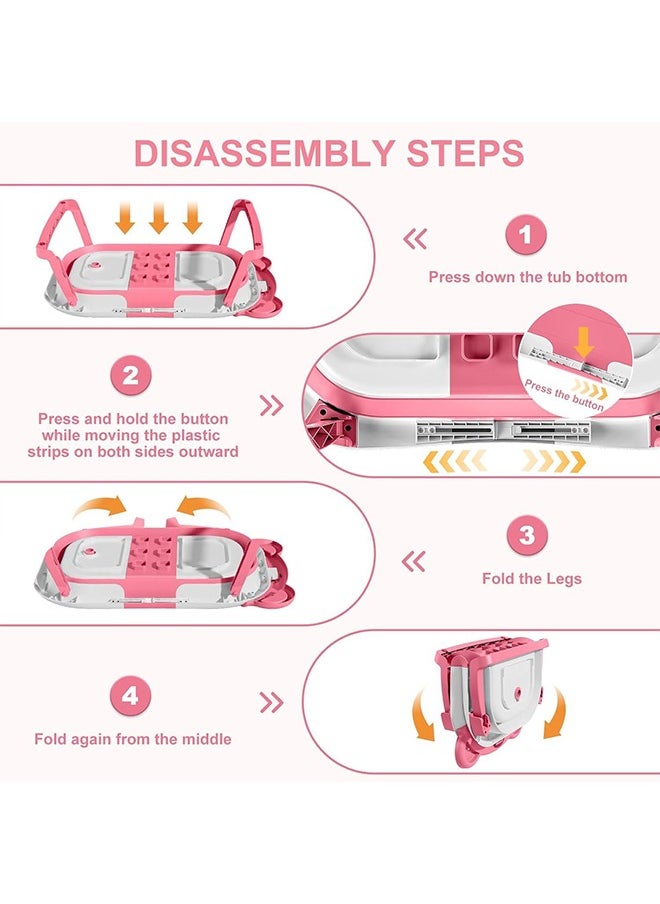 Beauenty Baby Bathtub Collapsible Baby Bath Tub Set for Newborn to Toddler  Portable Travel Bathtub With Drain Hole Durable Baby Tubs for Infants To Toddler With Non-Slip Mat (pink)  - Image 3