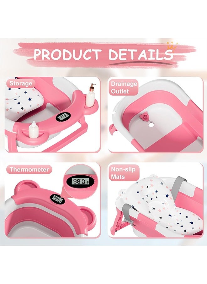 Beauenty Baby Bathtub Collapsible Baby Bath Tub Set for Newborn to Toddler  Portable Travel Bathtub With Drain Hole Durable Baby Tubs for Infants To Toddler With Non-Slip Mat (pink)  - Image 5