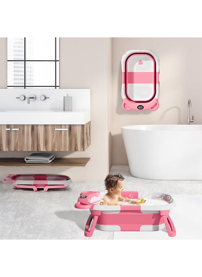 Beauenty Baby Bathtub Collapsible Baby Bath Tub Set for Newborn to Toddler  Portable Travel Bathtub With Drain Hole Durable Baby Tubs for Infants To Toddler With Non-Slip Mat (pink)  - Image 4