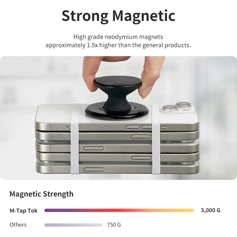 Sinjimoru for MagSafe Phone Grip, Soft Silicone Magnetic Finger Grip for iPhone 16/15/14/13/12, Comfortable One-Touch Holding, M-Tap Tok Black - Image 3