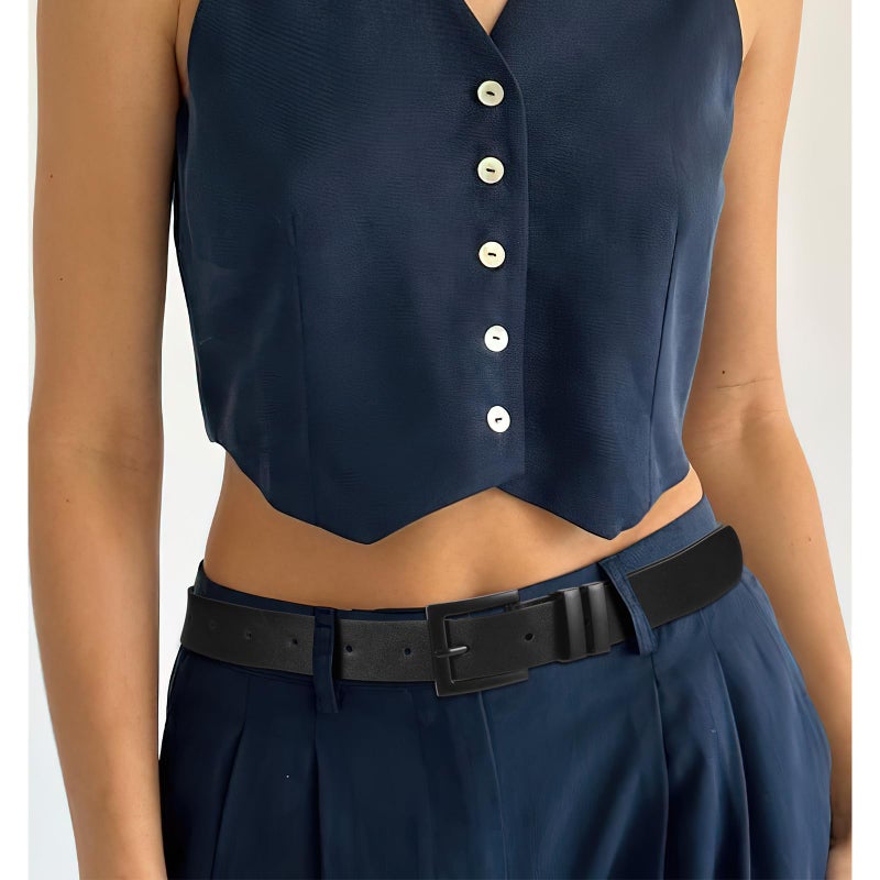 Sansths Women's Leather Belt for Jeans Pants Dresses Fashion Ladies Belt Black Waist Belt for Women,Black,S - Image 4